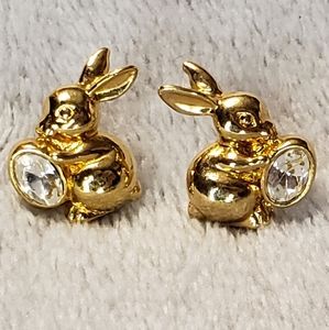 Gold Bunny Earrings with gem stone egg